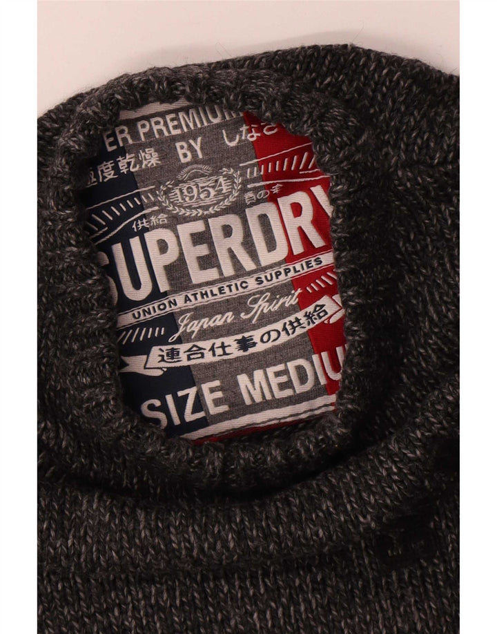 Męski sweter Superdry z graficznym wycięciem pod szyją, średnio szary, nakrapiany akryl