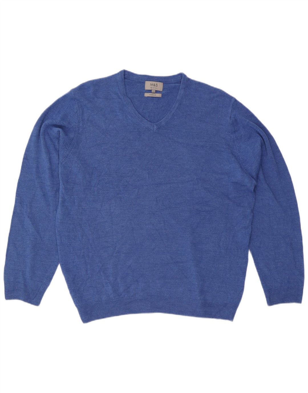 Marks & Spencer Męski sweter z dekoltem w kształcie litery V, 2XL, niebieski akryl