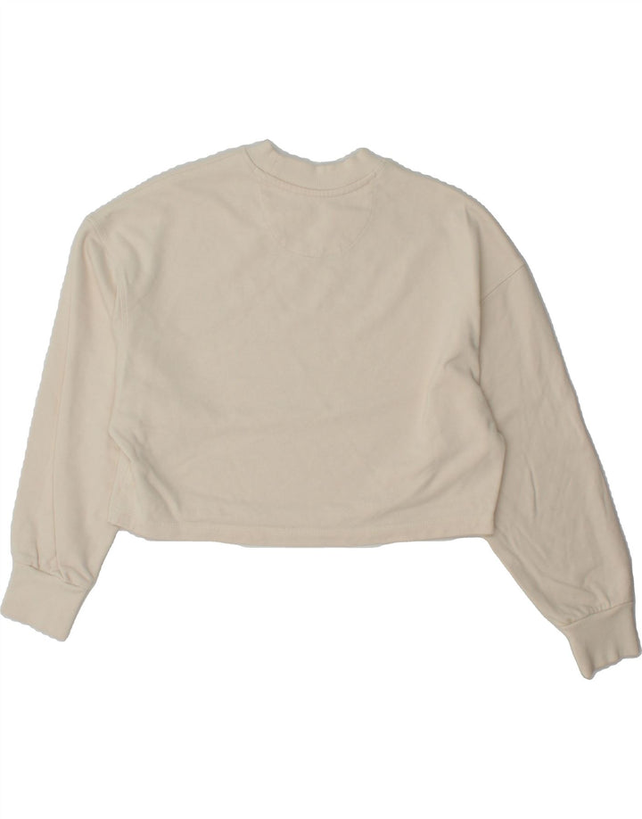 NEW BALANCE Womens Oversized Crop Sweatshirt Jumper UK 10 Small Off White Vintage New Balance and Second-Hand New Balance from Messina Hembry 
