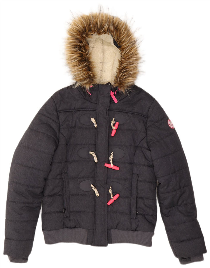 SUPERDRY Damska ocieplana kurtka z kapturem UK 14, duża, granatowa, poliester