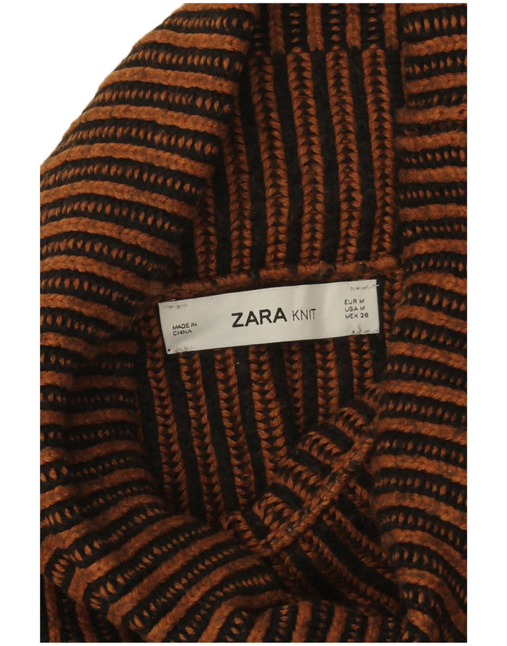 Damski sweter oversize Zara z golfem UK 14 w średnie brązowe paski