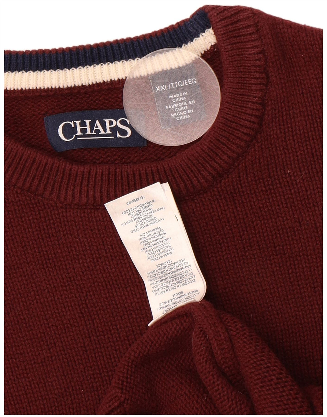 CHAPS Mens Crew Neck Jumper Sweater 2XL Burgundy Cotton