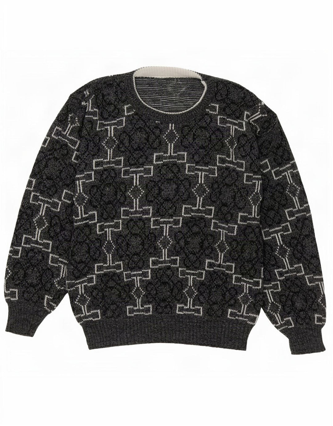 Vintage męski sweter z okrągłym dekoltem, średnio szary, geometryczny