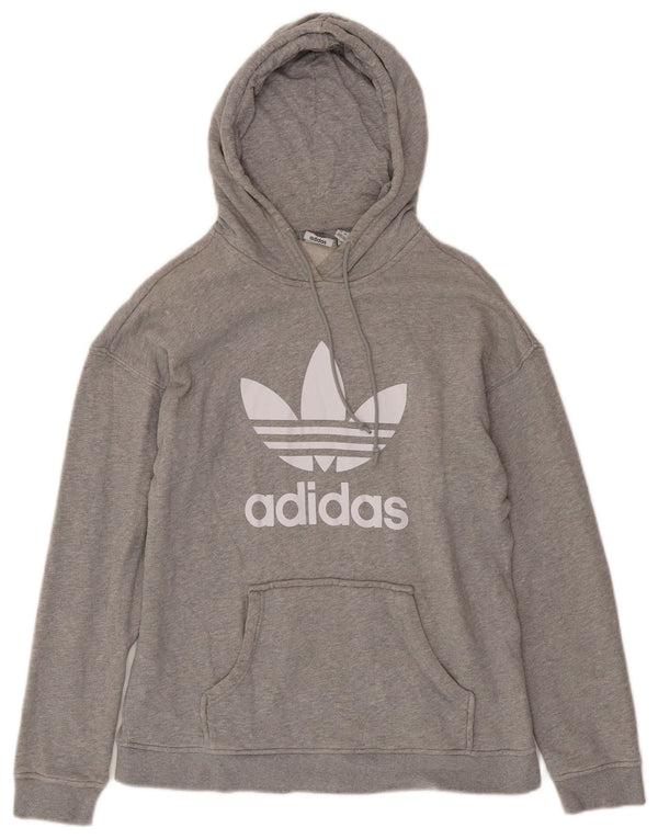 Damska bluza z kapturem oversize ADIDAS z grafiką UK 6 XS, szara bawełna