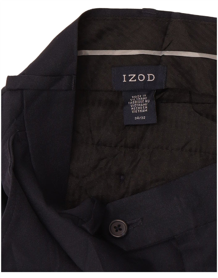IZOD Mens Straight Suit Trousers W34 L32 Navy Blue Polyester