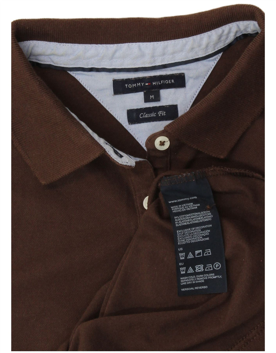 Damska koszulka polo TOMMY HILFIGER o klasycznym kroju UK 12, średnia brązowa bawełna