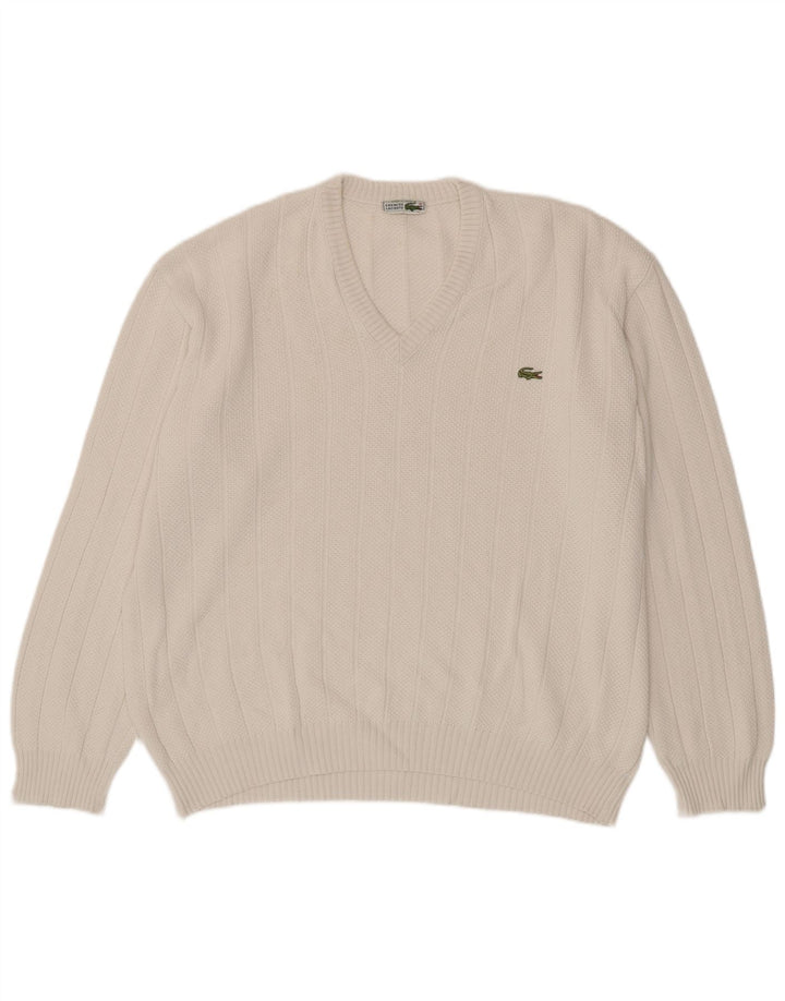 Męski sweter Lacoste z dekoltem w kształcie litery V, rozmiar 6, XL, biały