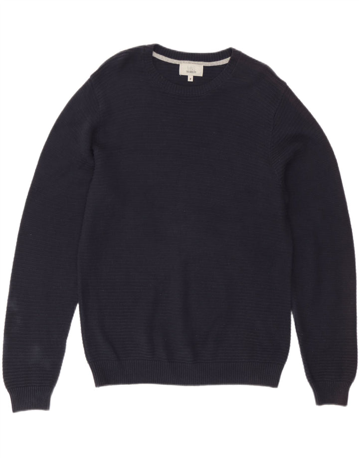 Marks & Spencer Męski sweter z okrągłym dekoltem, średni granatowy, bawełniany