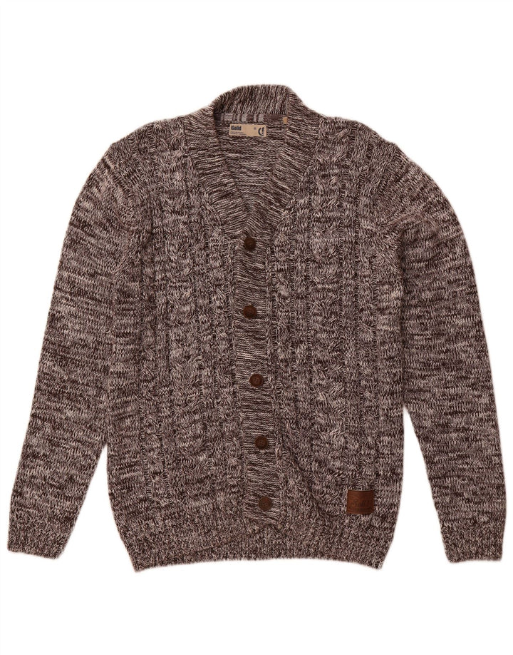 Vintage męski sweter rozpinany, duży, brązowy, nakrapiany, bawełniany