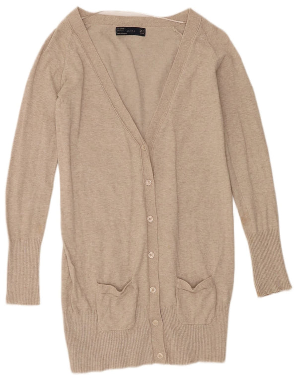 Damski sweter o przedłużonym fasonie Zara UK 10 Small Beżowa bawełna z plamkami