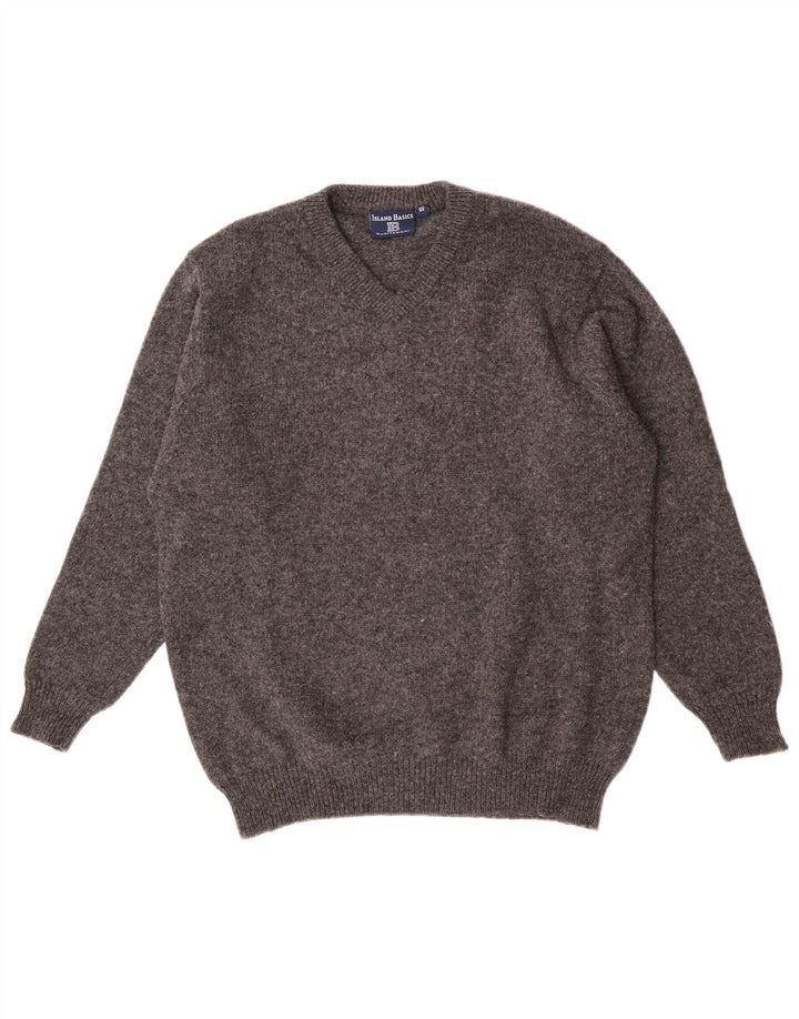 Męski sweter w stylu vintage z dekoltem w szpic IT 54 XL Szara wełna