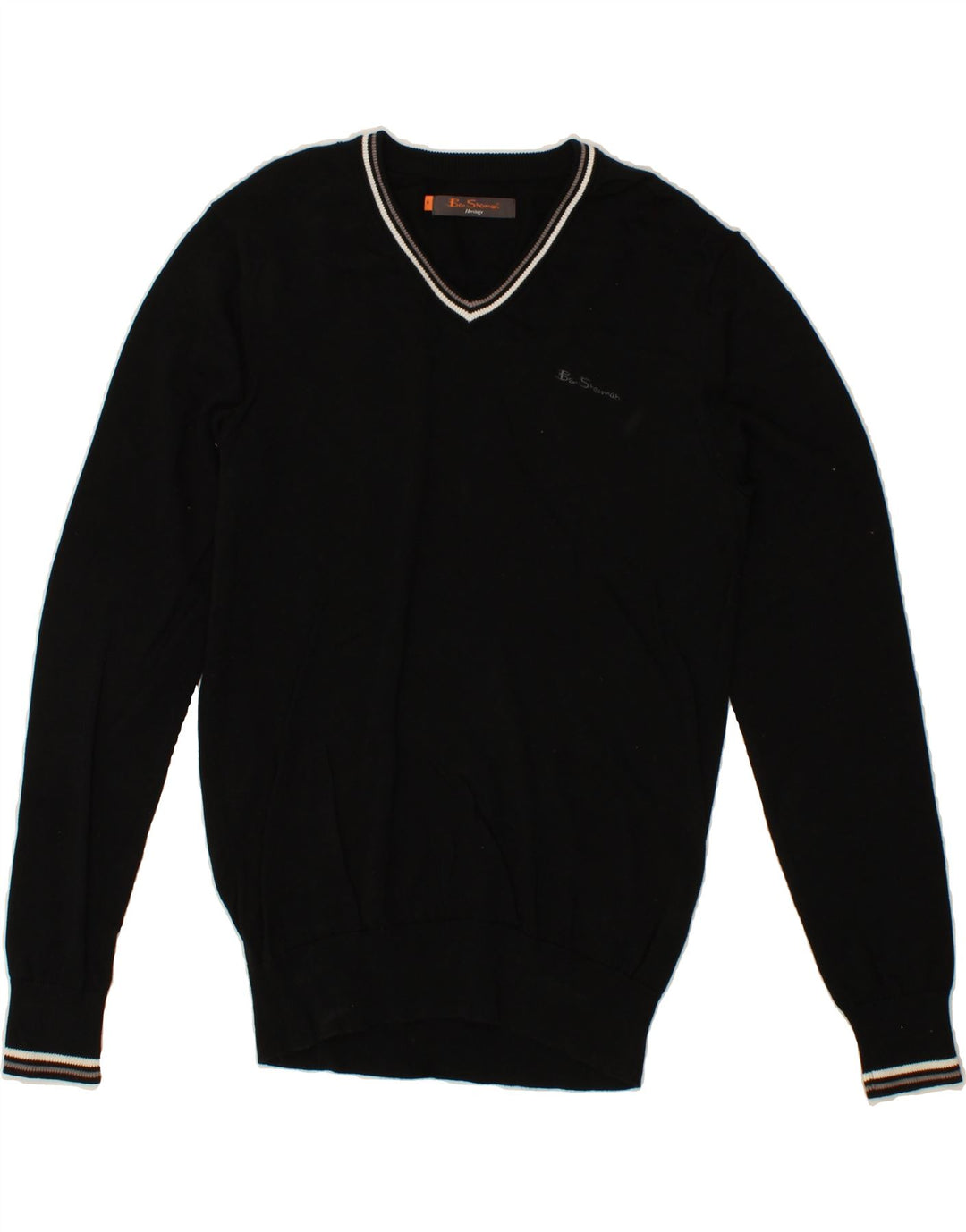 BEN SHERMAN Męski sweter z dekoltem w kształcie litery V, średniej wielkości, czarny, bawełniany
