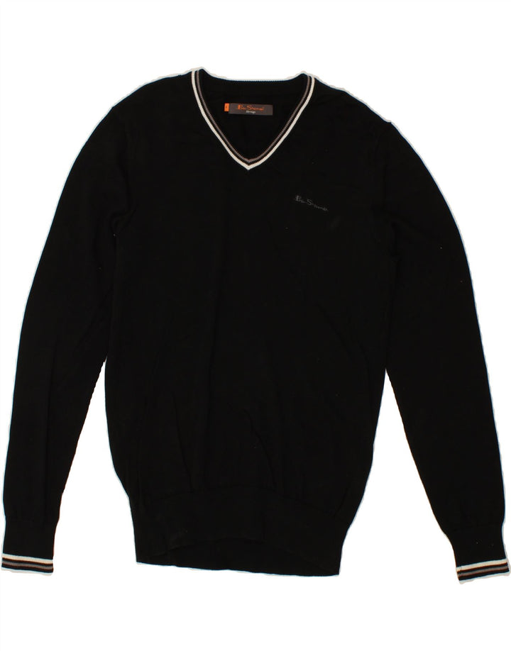 BEN SHERMAN Męski sweter z dekoltem w kształcie litery V, średniej wielkości, czarny, bawełniany