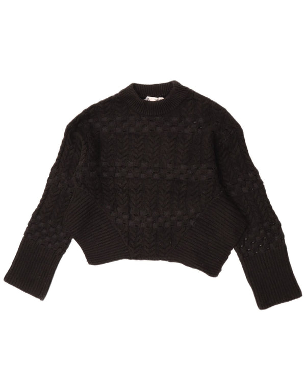 Damski sweter Zara z okrągłym dekoltem UK 10, mały, czarny, geometryczny