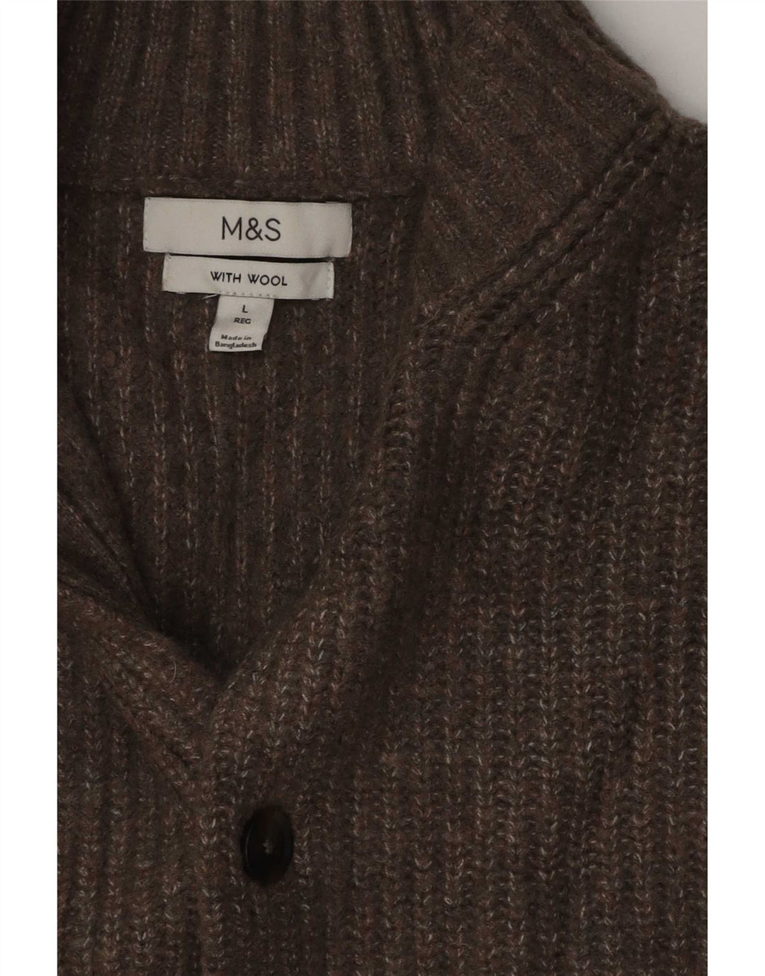 Marks & Spencer Męski sweter rozpinany, duży, brązowy, wełniany w cętki