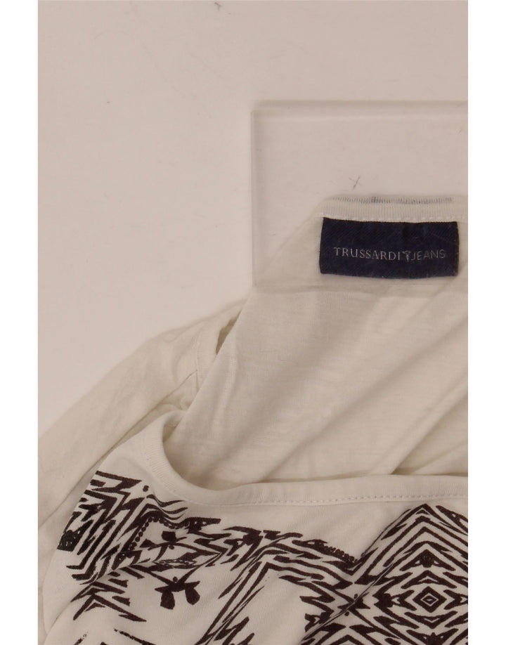 Damska koszulka z grafiką TRUSSARDI JEANS Top UK 14, duża, biała, geometryczna