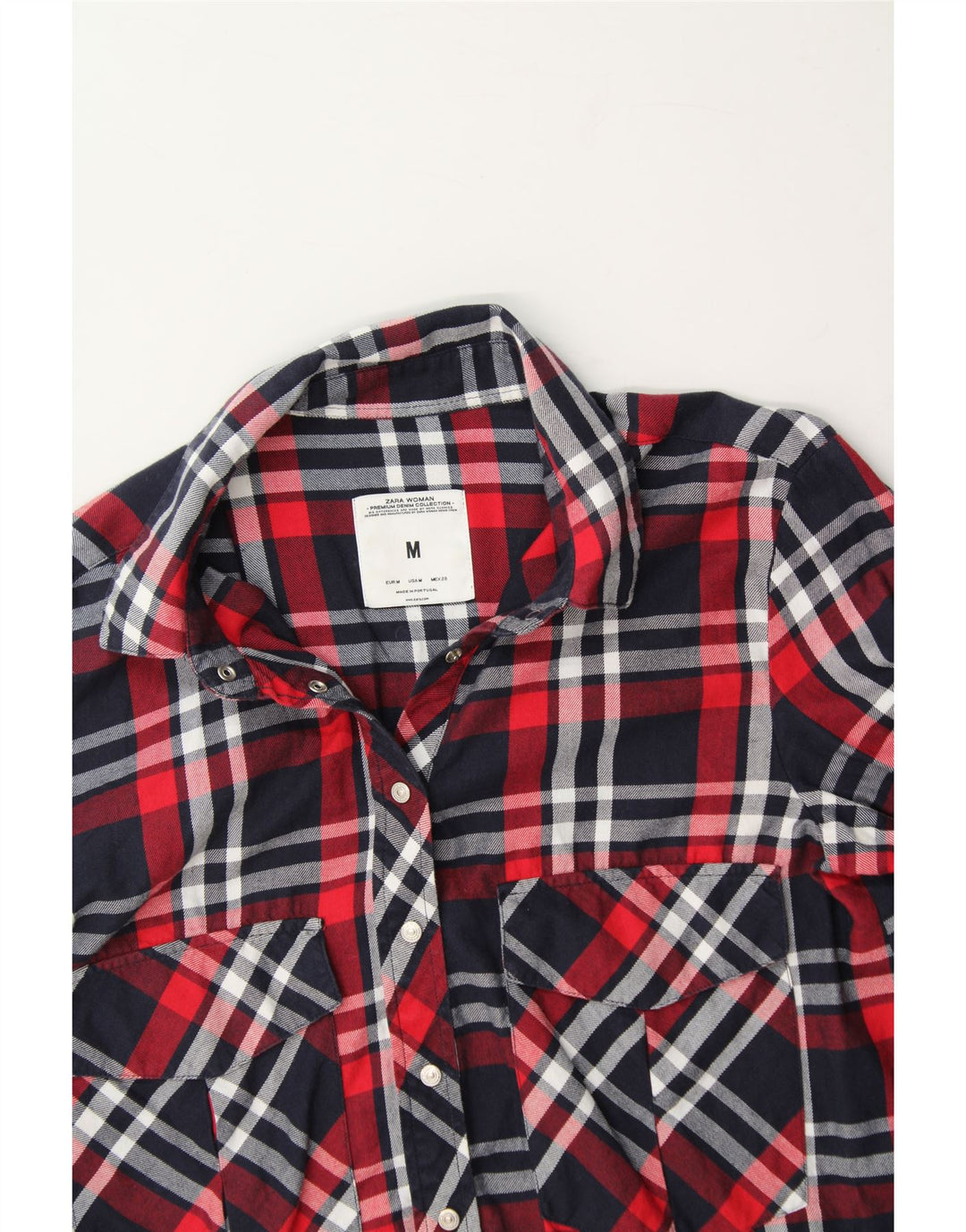 ZARA Womens Shirt UK 12 Medium Navy Blue Check Cotton Vintage Zara and Second-Hand Zara from Messina Hembry 