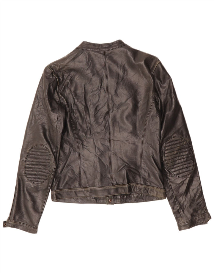 ZEN Damska kurtka skórzana typu Crop UK 10 Mała czarna skóra