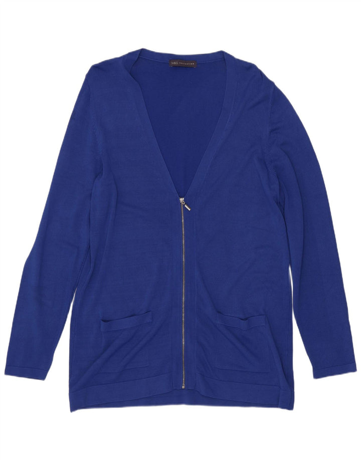 Marks & Spencer Damski sweter rozpinany UK 14, duży, niebieski, lniany