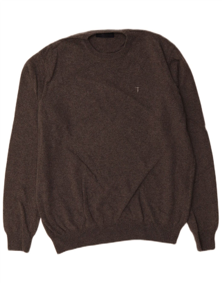 Męski sweter z okrągłym dekoltem Trussardi XL, szara wełna