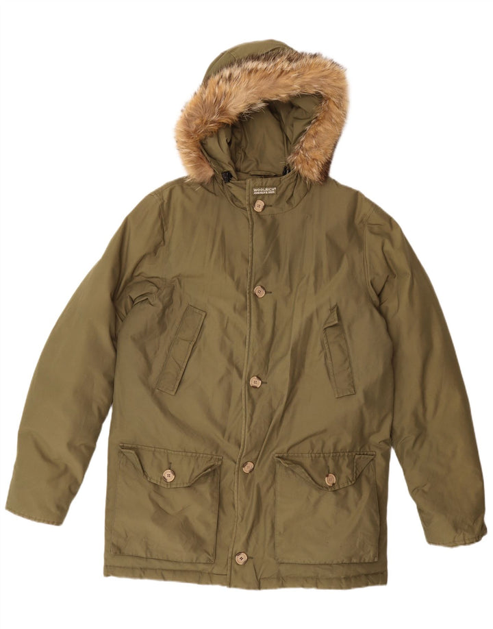 Woolrich Chłopięca ocieplana kurtka z kapturem, 15-16 lat, zielona bawełna