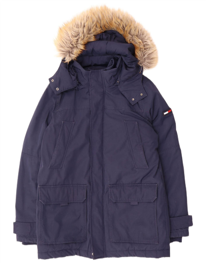 Męska kurtka parka z kapturem Tommy Hilfiger UK 38, średni granatowy poliester