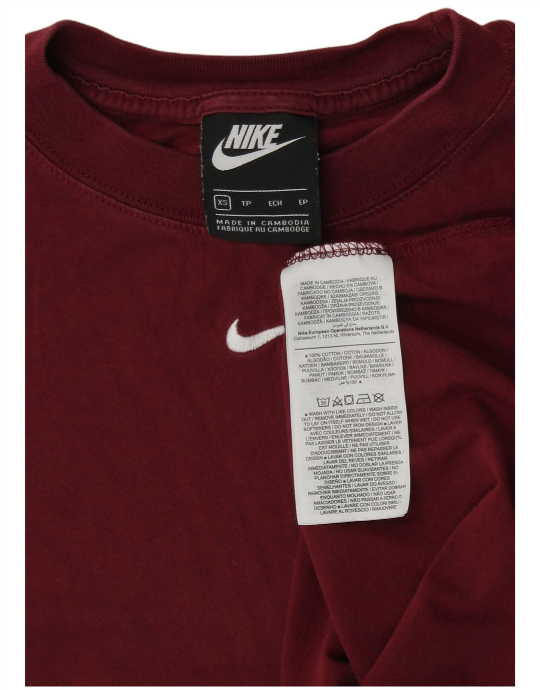 T-shirt damski NIKE Top UK 6 XS, bordowa bawełna