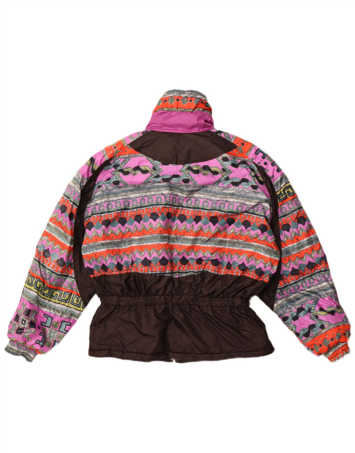 Damska kurtka wiatrówka w stylu vintage EU 42, duży czarny geometryczny poliester