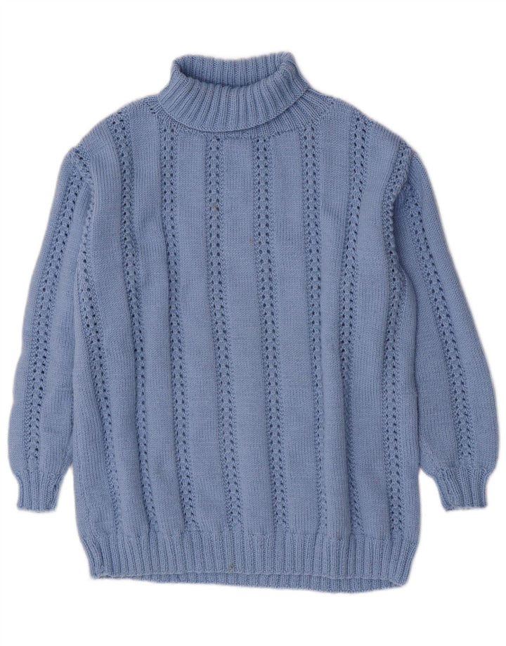 Sweter damski w stylu vintage z wywijanym dekoltem UK 14, duży niebieski
