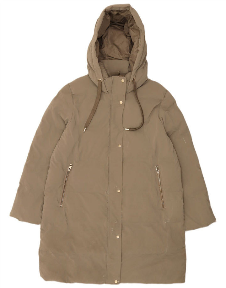 Damski płaszcz z kapturem i ociepleniem Zara UK 18 XL, poliester khaki