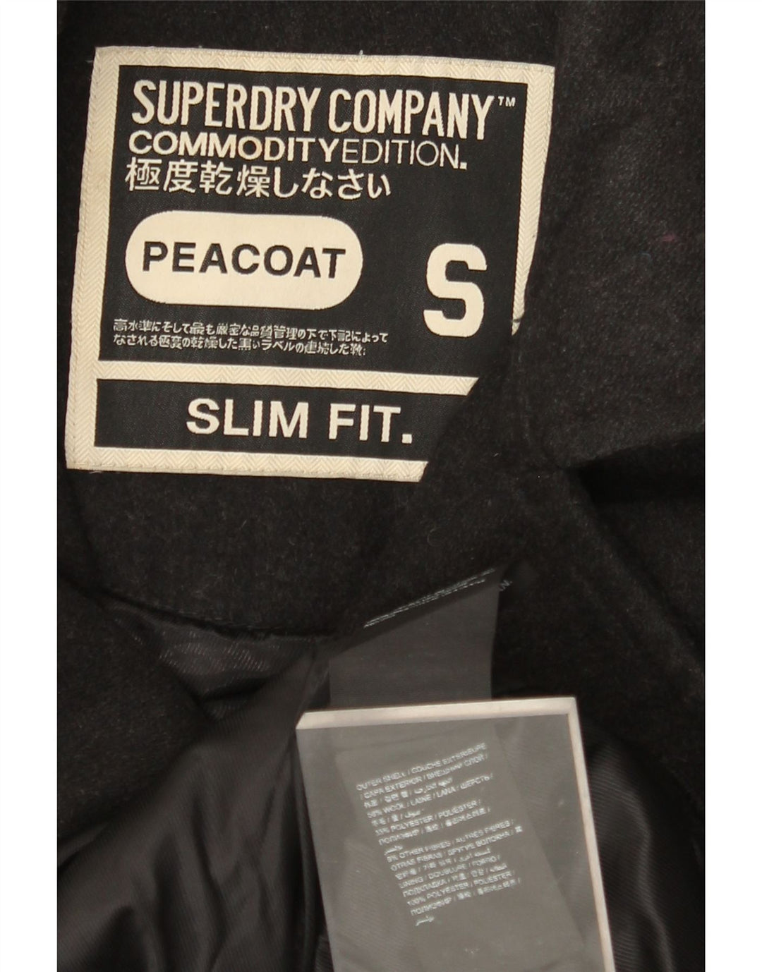 SUPERDRY Męski płaszcz grochowy o dopasowanym kroju UK 36 Small Black Wełna