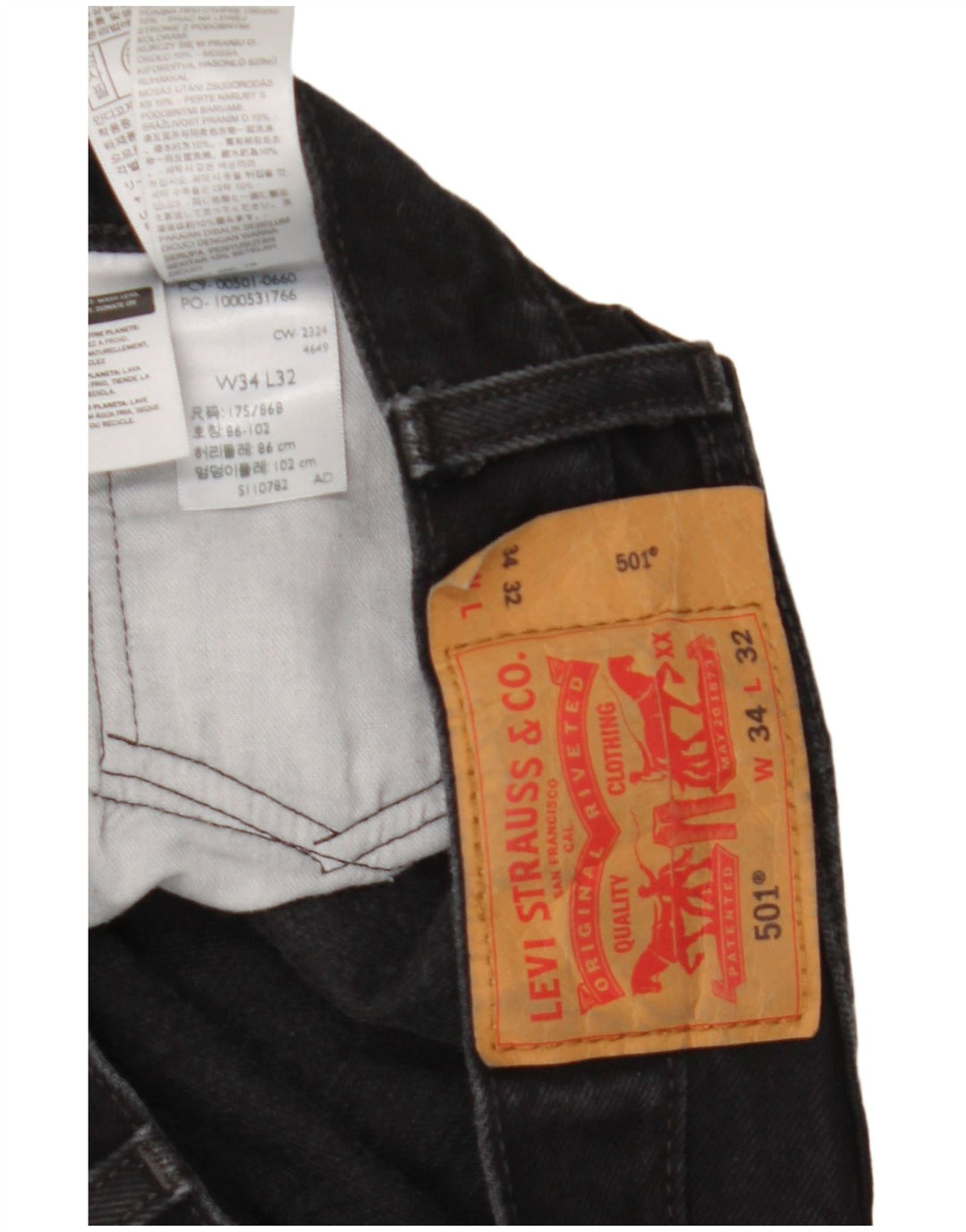 Męskie dżinsy Levi's 501 Straight W34 L32 Czarna bawełna