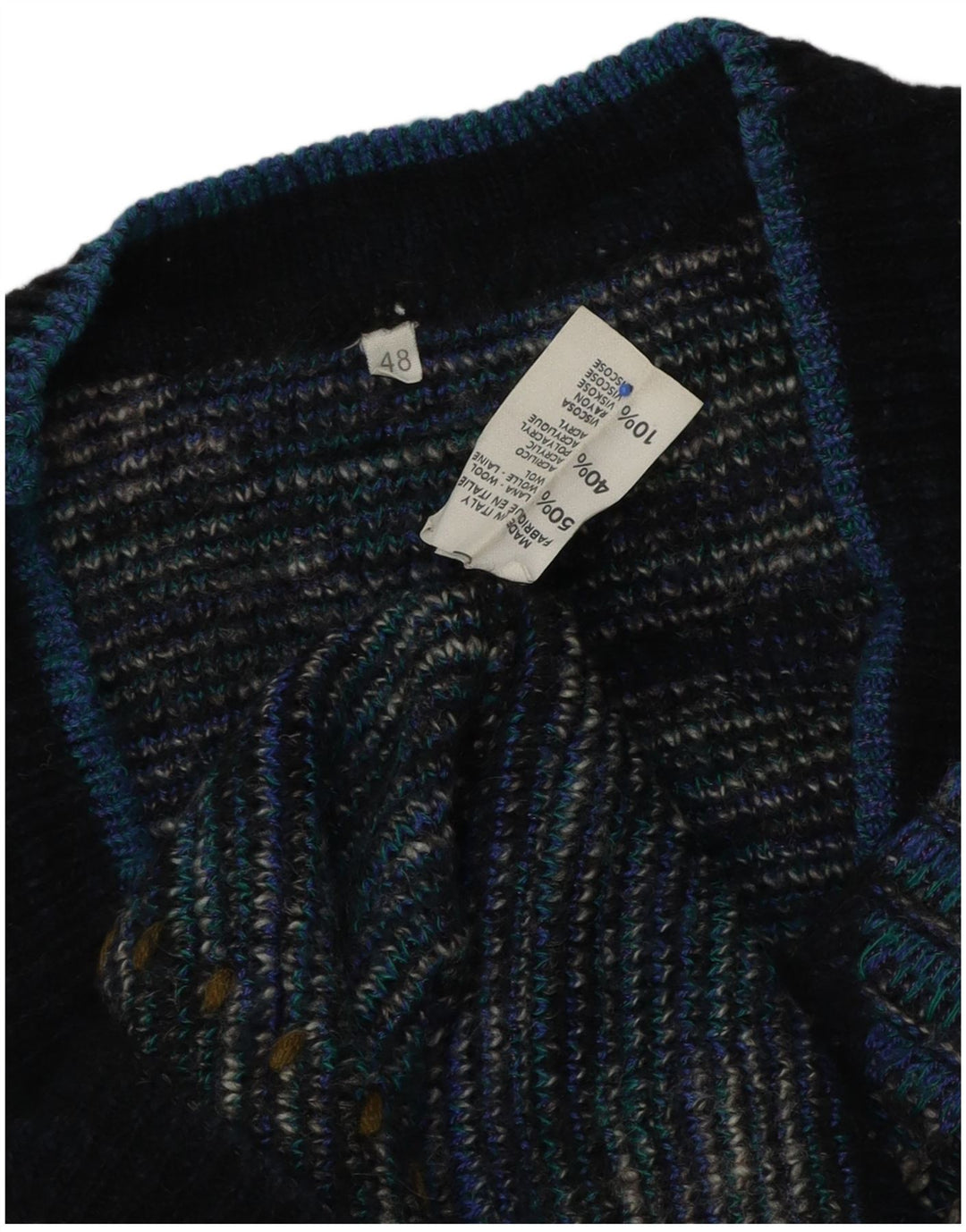 Sweter męski w stylu vintage z dekoltem w szpic IT 48 Średni niebieski Argyle/diamentowa wełna