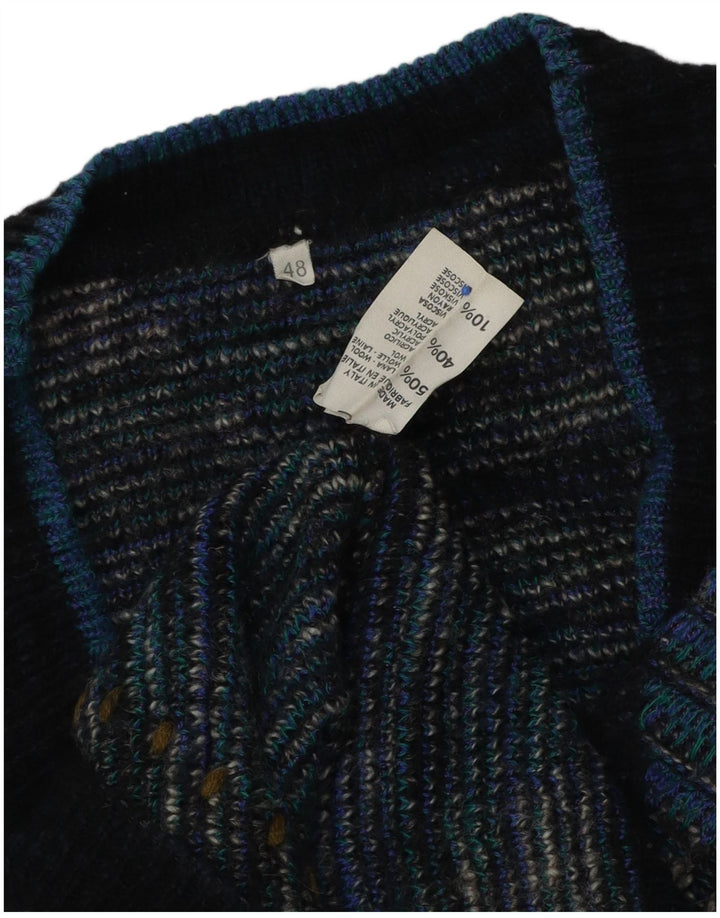 Sweter męski w stylu vintage z dekoltem w szpic IT 48 Średni niebieski Argyle/diamentowa wełna