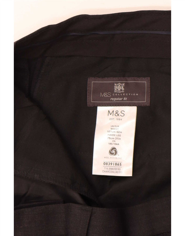 Męskie spodnie garniturowe Marks & Spencer o regularnym kroju W42 L31 Szara wełna