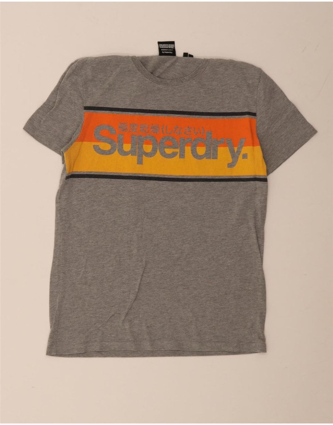 Męski T-shirt z grafiką Superdry, bawełniany, średnioszary, z blokami kolorów
