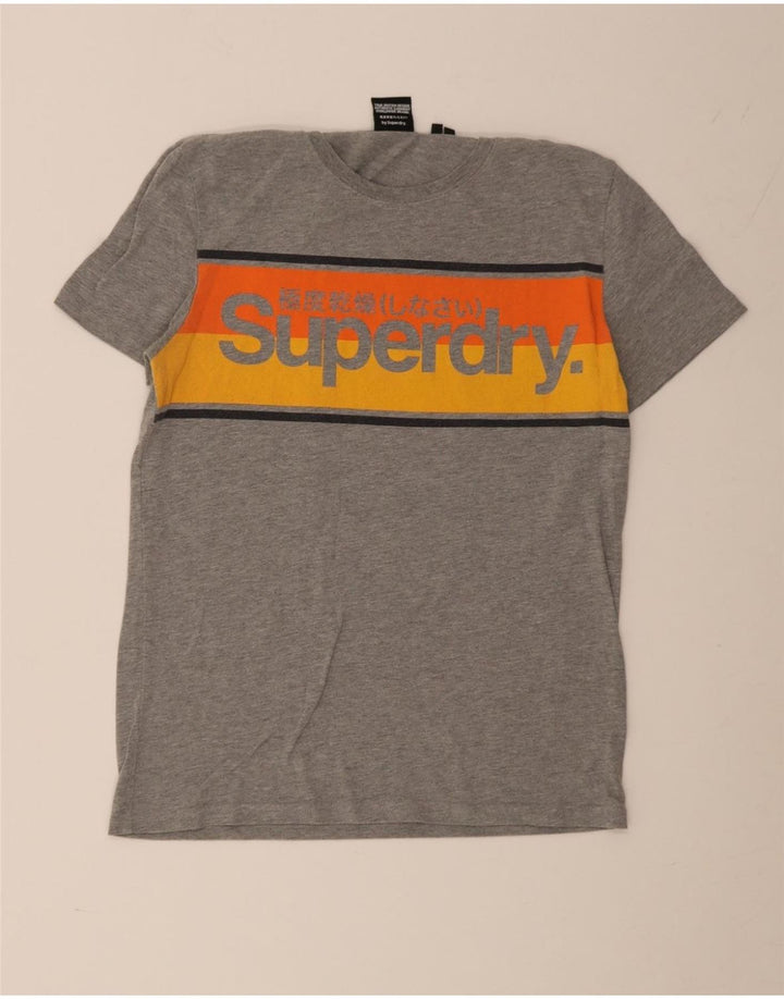 Męski T-shirt z grafiką Superdry, bawełniany, średnioszary, z blokami kolorów