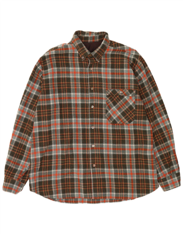 Vintage męska koszula flanelowa drwal XL w kratkę khaki