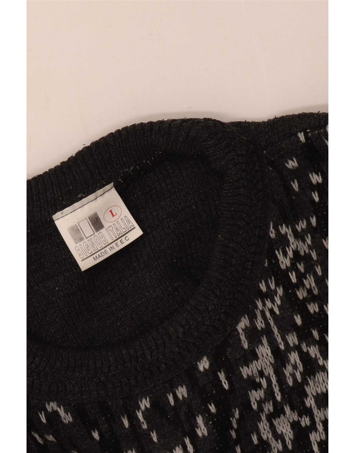 Męski sweter w stylu vintage z graficznym dekoltem w łódkę, duży, szary