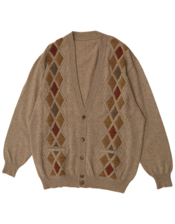 Vintage męski sweter rozpinany XL brązowy Argyle/diament