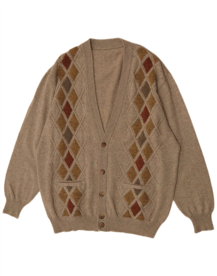 Vintage męski sweter rozpinany XL brązowy Argyle/diament