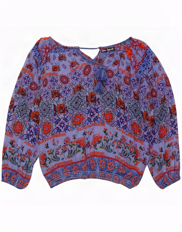 Damska bluzka oversize z długim rękawem Desigual UK 18 XL w niebieskie kwiaty