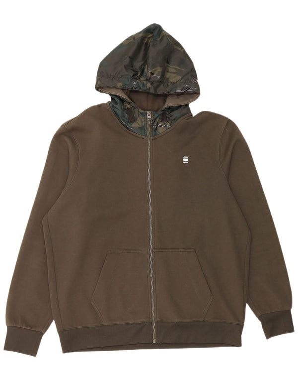 Męski sweter z kapturem i zamkiem błyskawicznym G-Star, 2XL, kamuflaż khaki, poliester