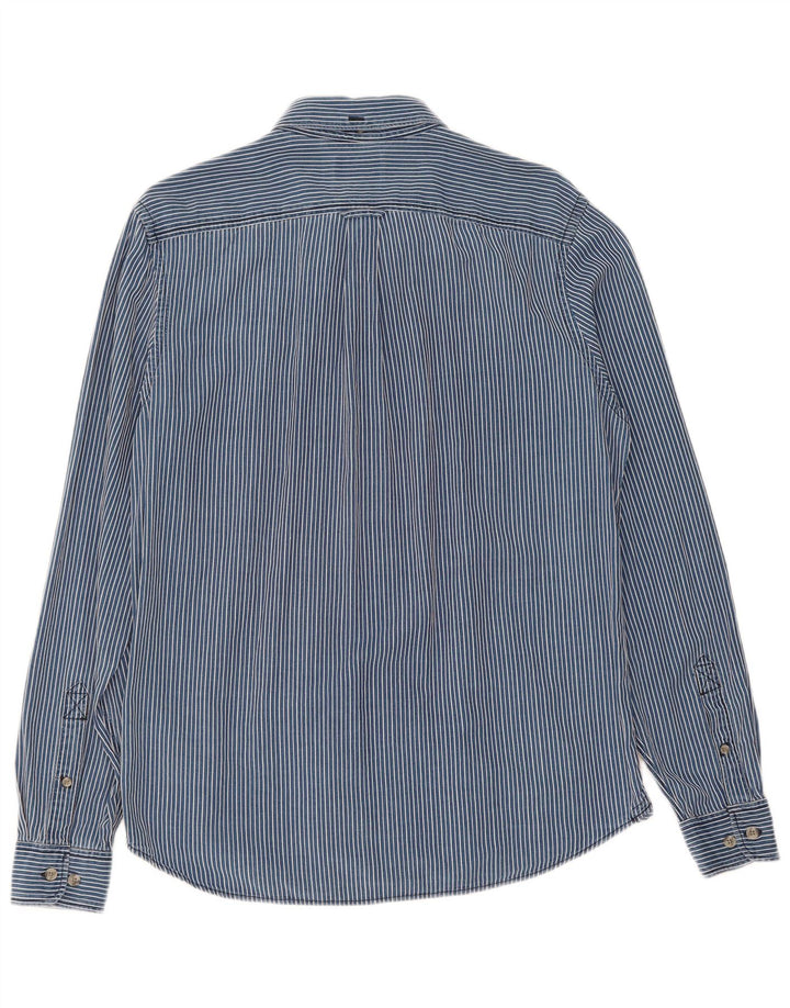 TIMBERLAND Mens Slim Fit Shirt Medium Blue Pinstripe Lyocell