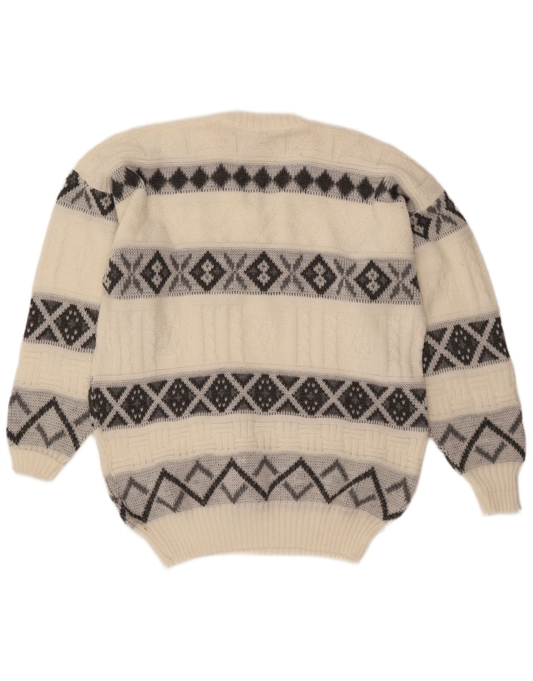 Męski sweter VINTAGE z dekoltem w kształcie litery V, duży, w kolorze złamanej bieli, Fair Isle
