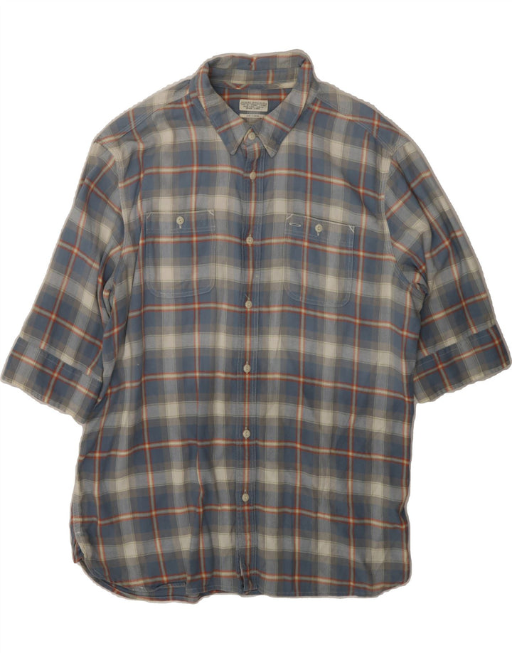 ALL SAINTS Mens 3/4 Sleeve Flannel Shirt Large Blue Check Cotton Vintage All Saints and Second-Hand All Saints from Messina Hembry 