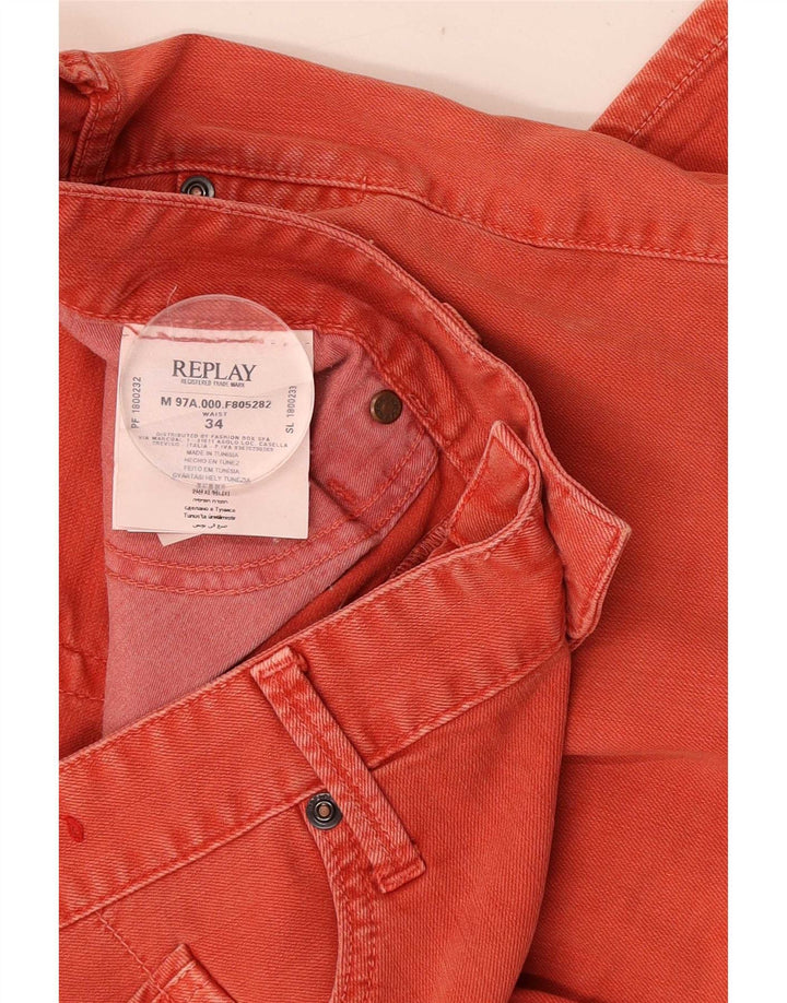 Męskie spodenki jeansowe Replay Graphic Regular W34, duże, czerwone, bawełniane