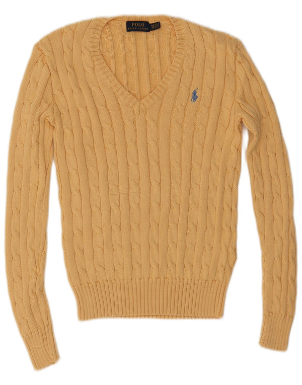 Sweter damski Polo Ralph Lauren z dekoltem w szpic, UK 6 XS, żółta bawełna