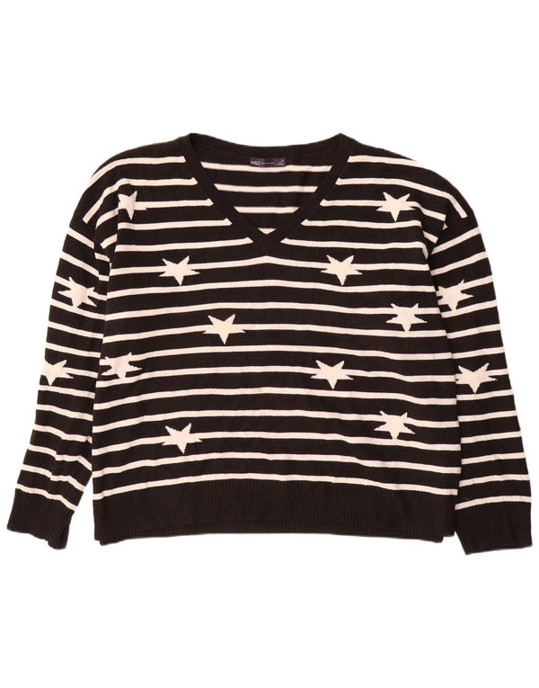 Marks & Spencer Damski sweter z dekoltem w kształcie litery V, UK 22 3XL, czarne paski