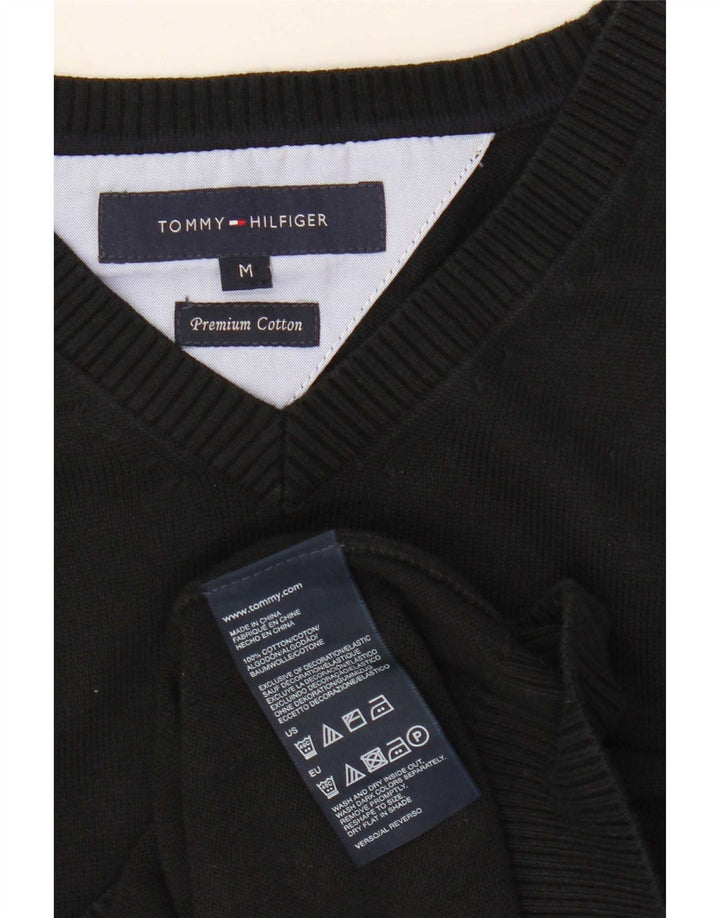 Męski sweter Tommy Hilfiger z dekoltem w kształcie litery V, średniej wielkości, czarny, bawełniany